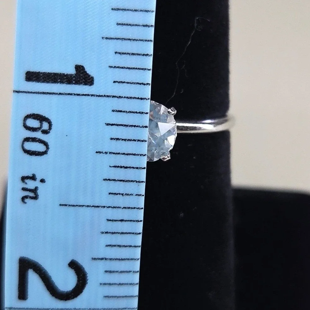 Silver Tone Round Cut Clear Stone Solitaire Ring Size 7.5 Four Prong Minimalist